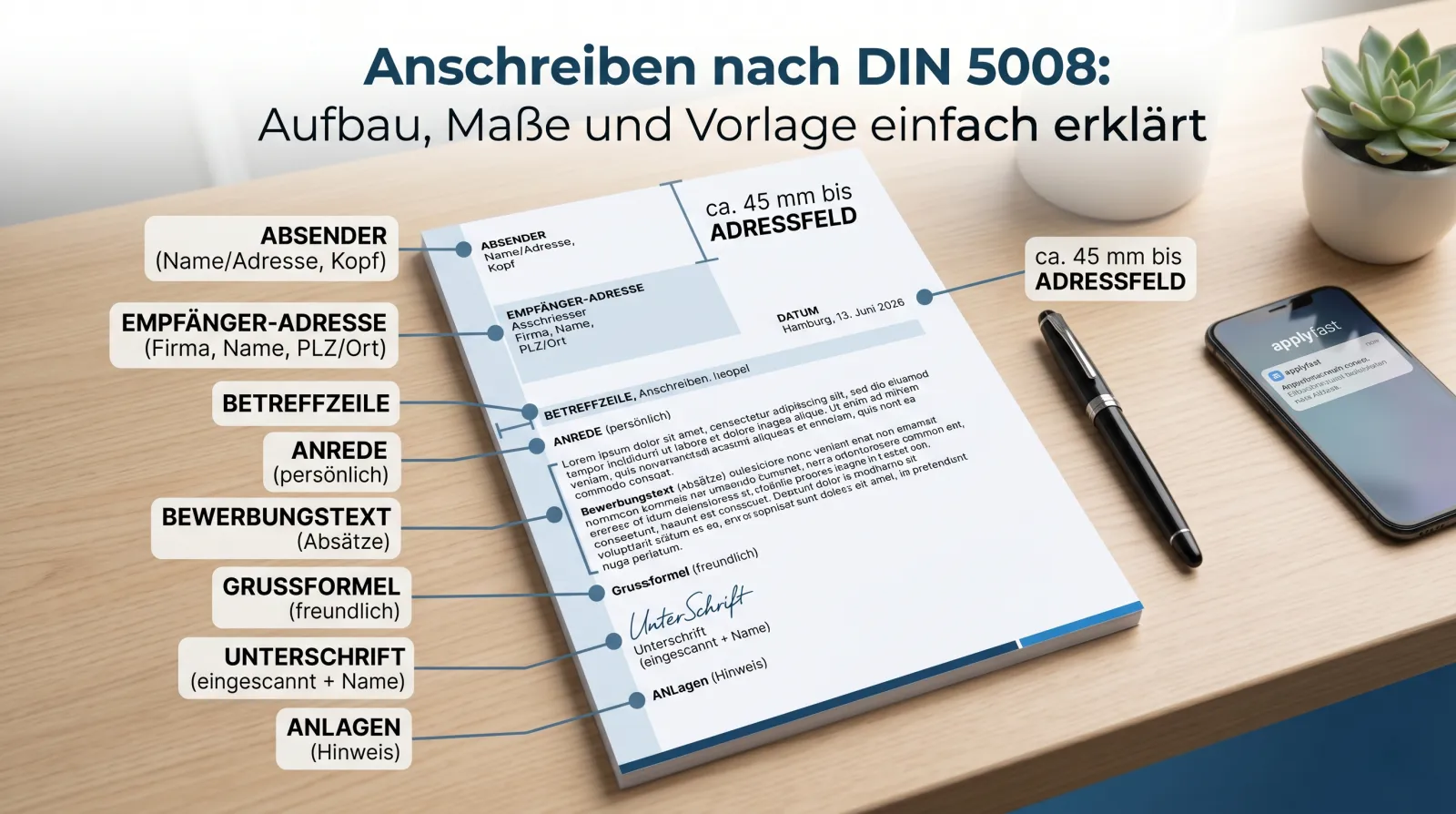 Anschreiben nach DIN 5008: Aufbau, Maße und Vorlage einfach erklärt